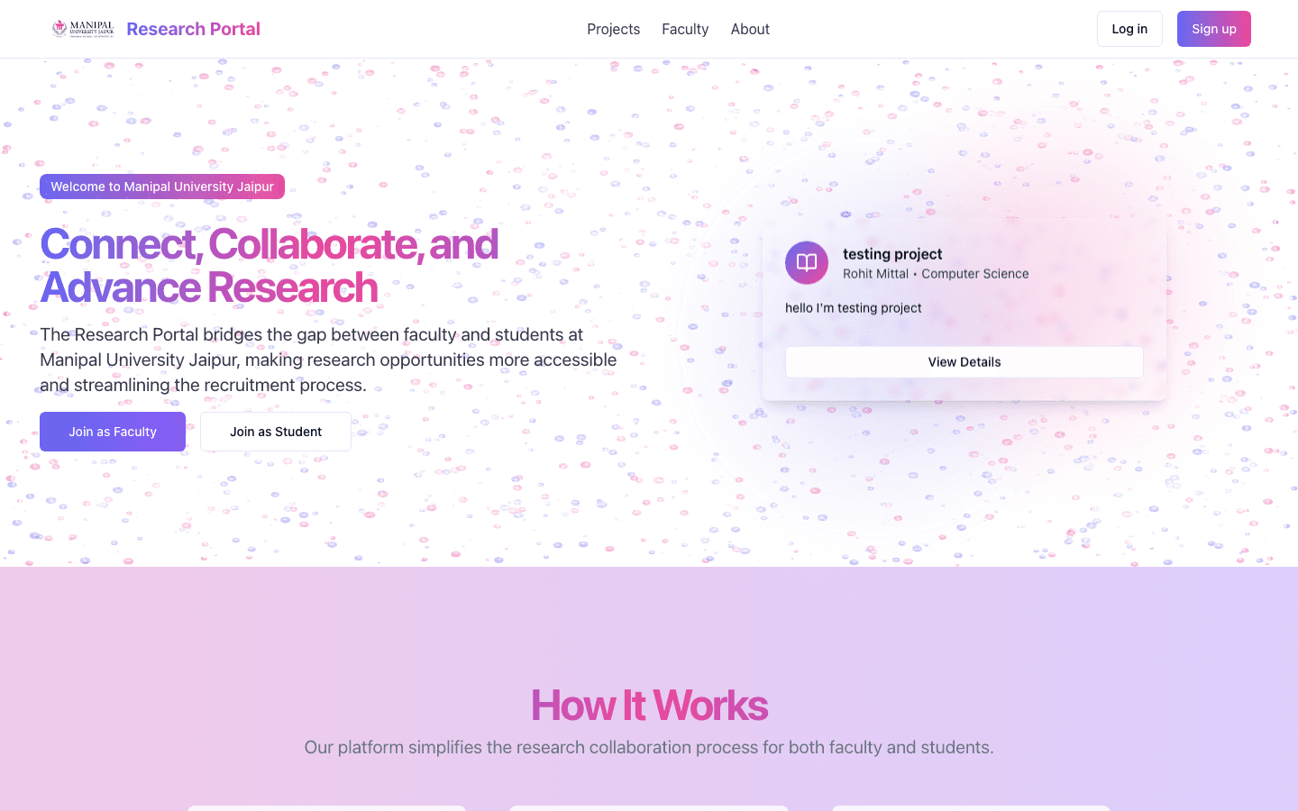 Live MUJ Research Collaboration Portal deployment screenshot